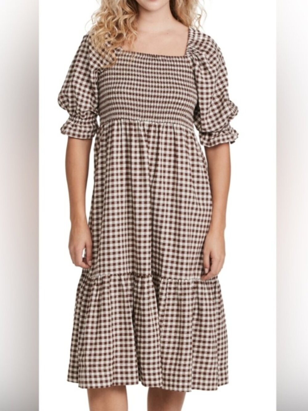 Madewell XS brown gingham dress 100% cotton